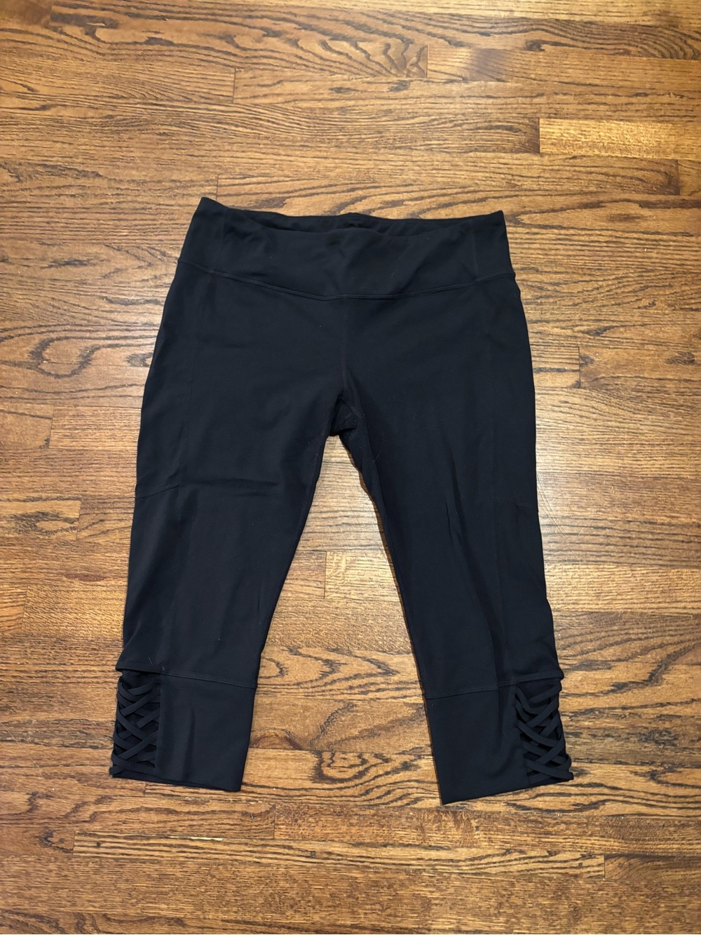 Athleta Black Cropped Leggings with Crisscross Hem